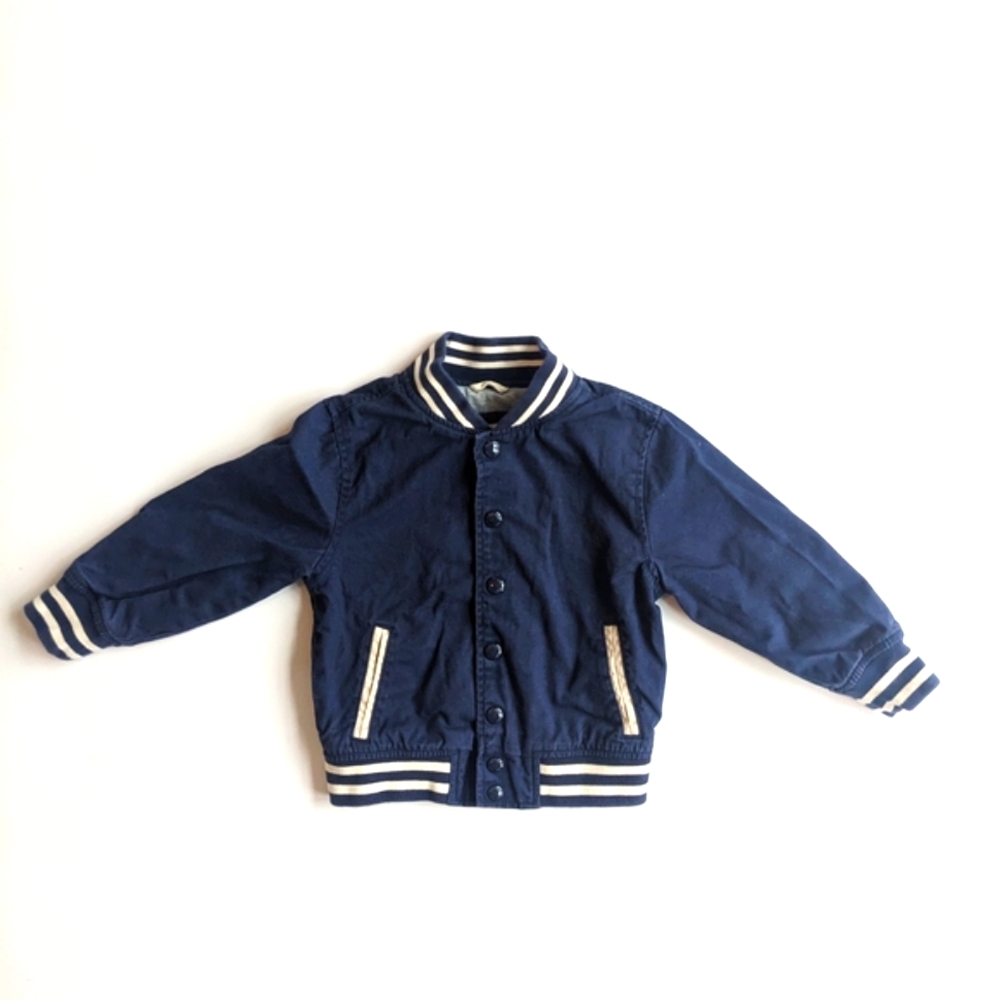GAP Blue and White Bomber Jacket with Ribbed Trim